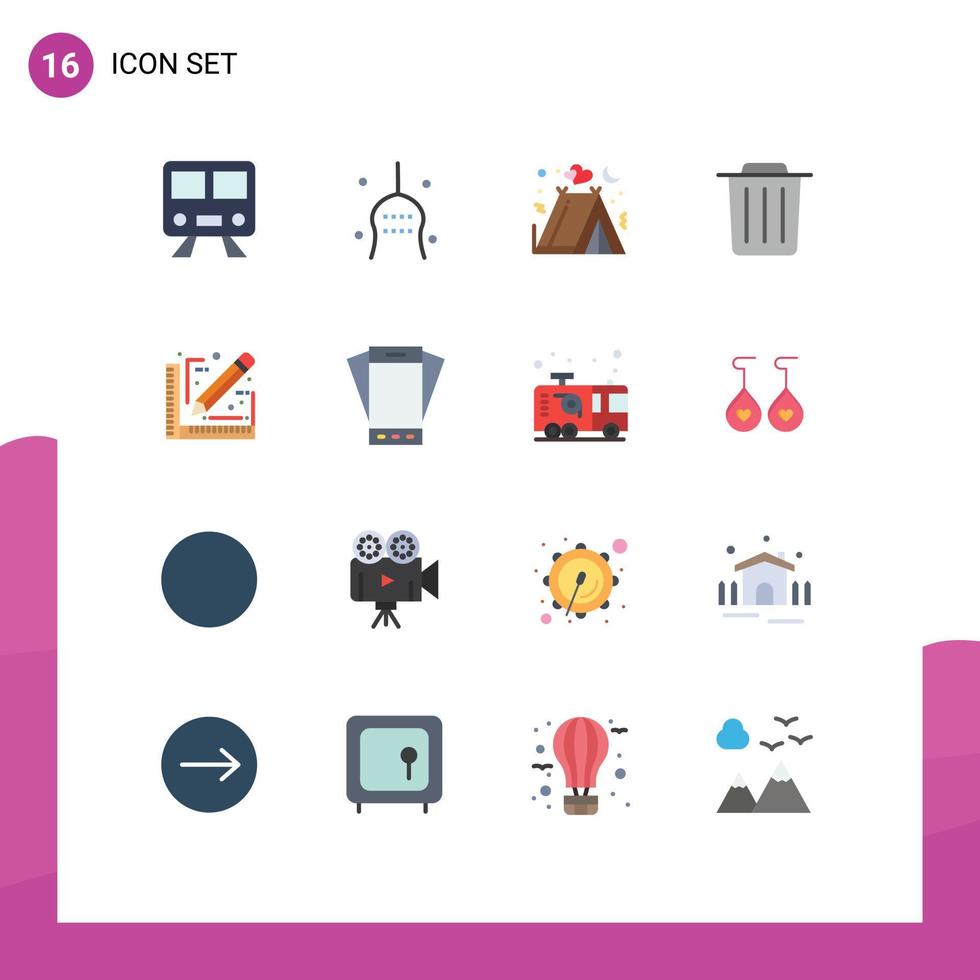 Set of 16 Modern UI Icons Symbols Signs for maps camping train thanksgiving love Editable Pack of Creative Vector Design Elements