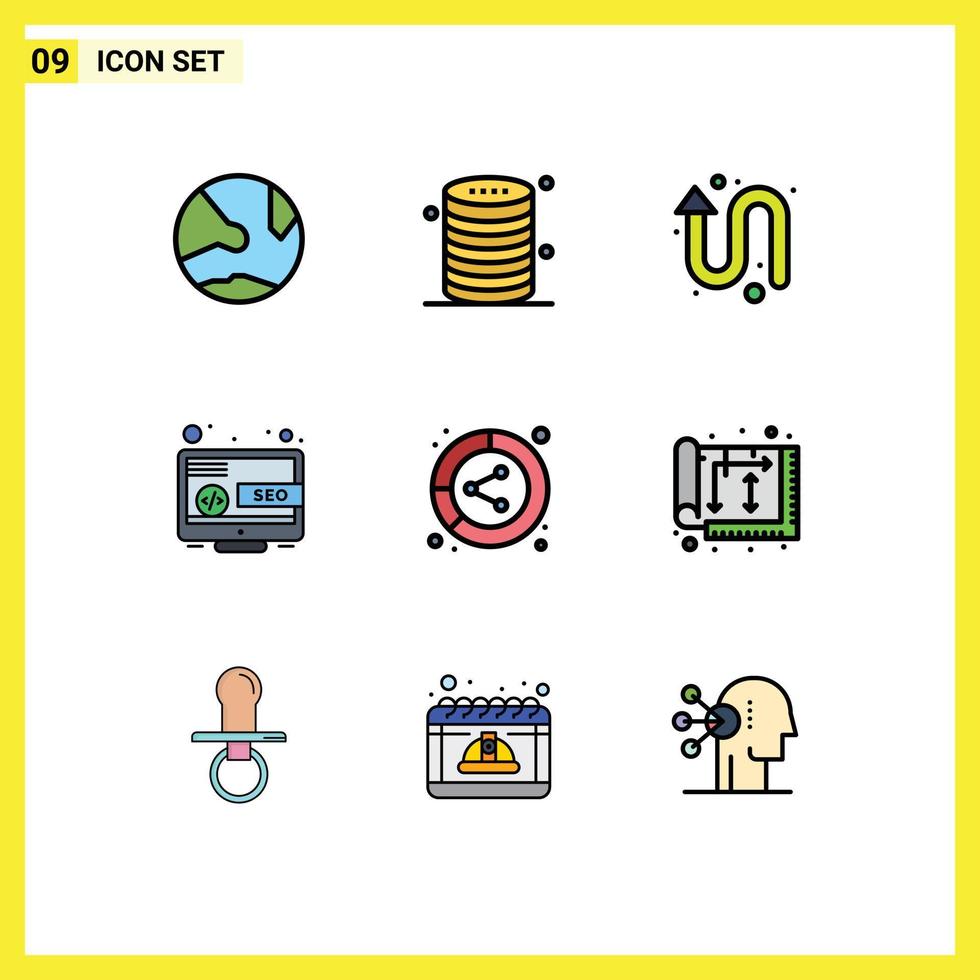 Set of 9 Modern UI Icons Symbols Signs for marketing seo server desktop up Editable Vector Design Elements
