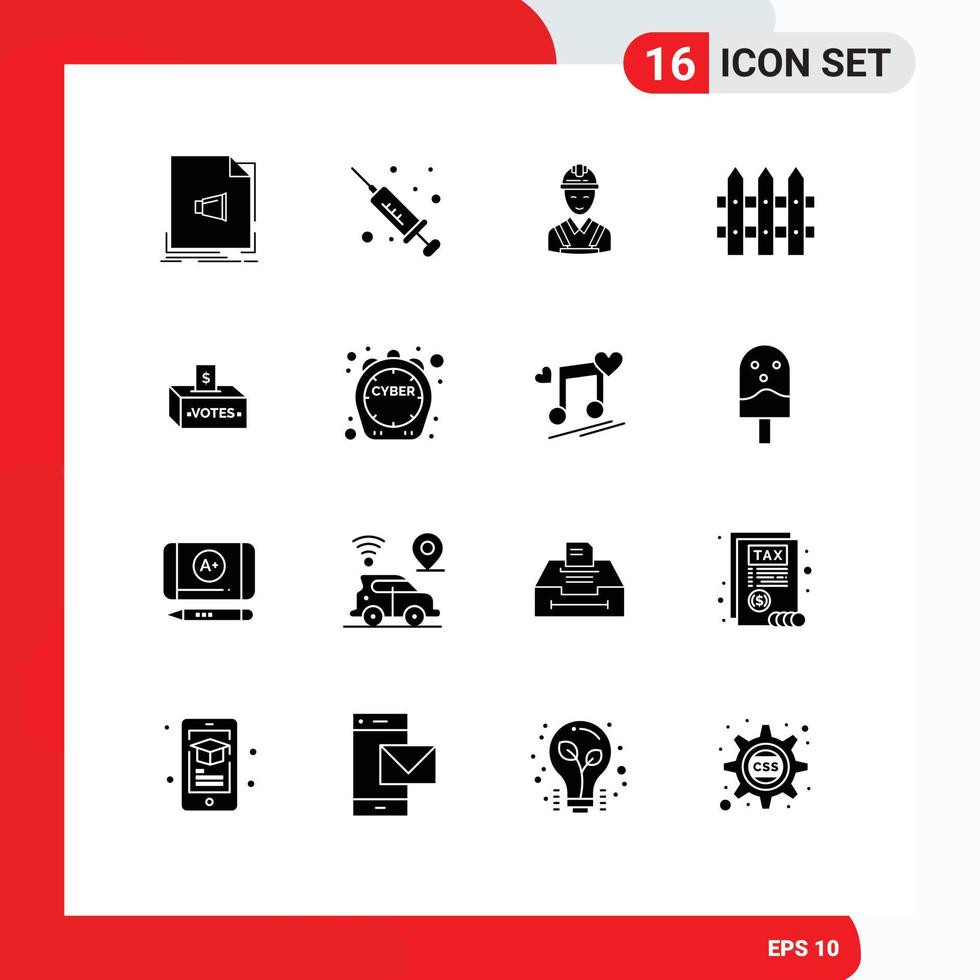 16 Universal Solid Glyph Signs Symbols of corruption garden worker fence repair Editable Vector Design Elements