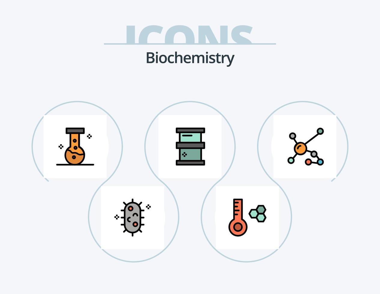Biochemistry Line Filled Icon Pack 5 Icon Design. test. tube. bacteria. laboratory. chemical vector