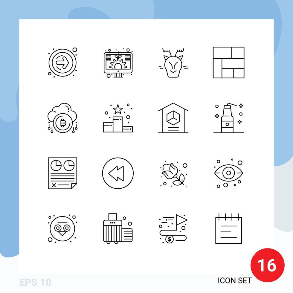 Group of 16 Outlines Signs and Symbols for d payment arctic cloud layout Editable Vector Design Elements