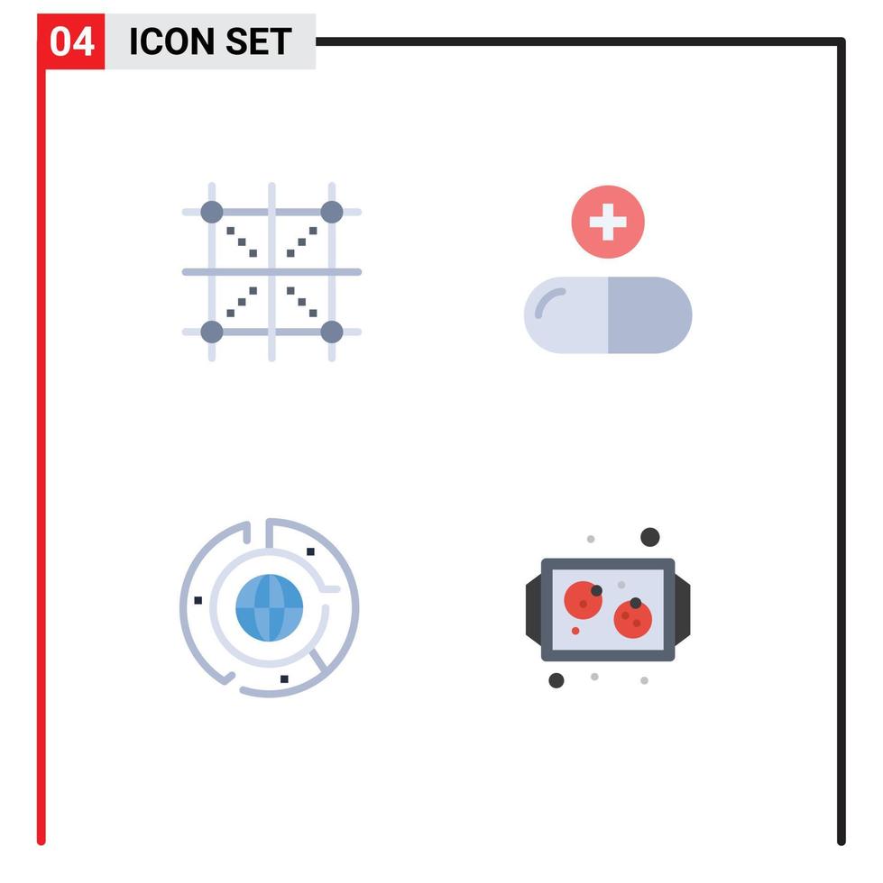 4 Universal Flat Icon Signs Symbols of coding big programing medical chart Editable Vector Design Elements