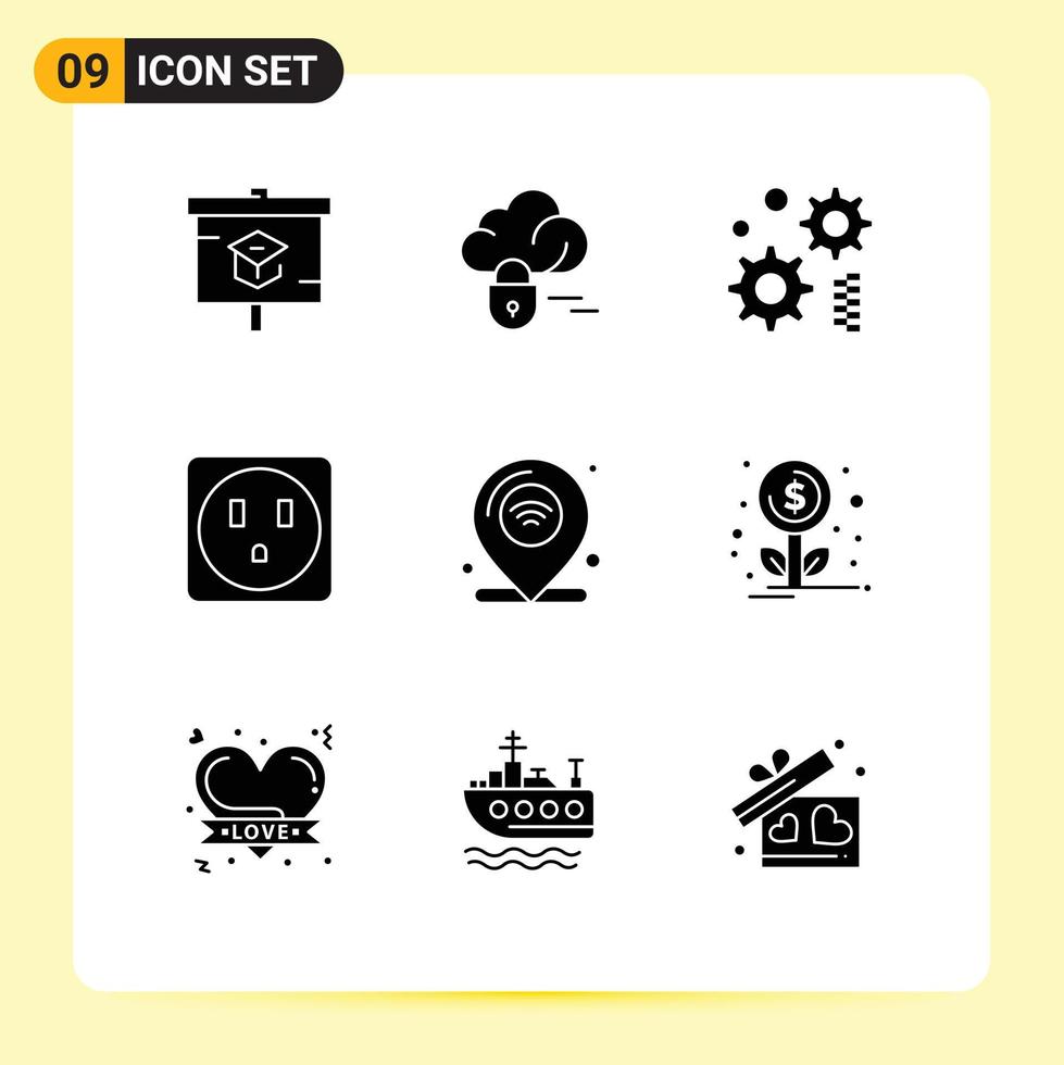 9 Universal Solid Glyphs Set for Web and Mobile Applications financing iot engineering internet of things location Editable Vector Design Elements