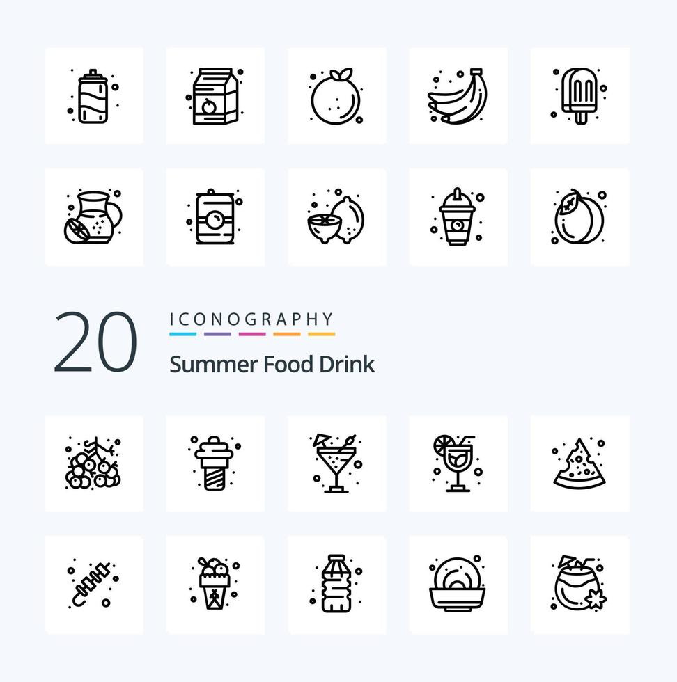 20 Summer Food Drink Line icon Pack like summer pizza drink summer