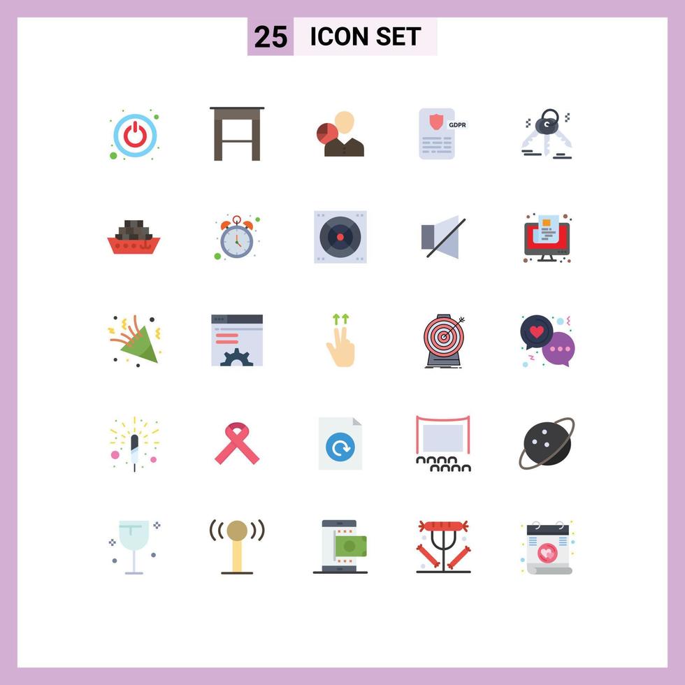 User Interface Pack of 25 Basic Flat Colors of house gdpr data design statistics Editable Vector Design Elements