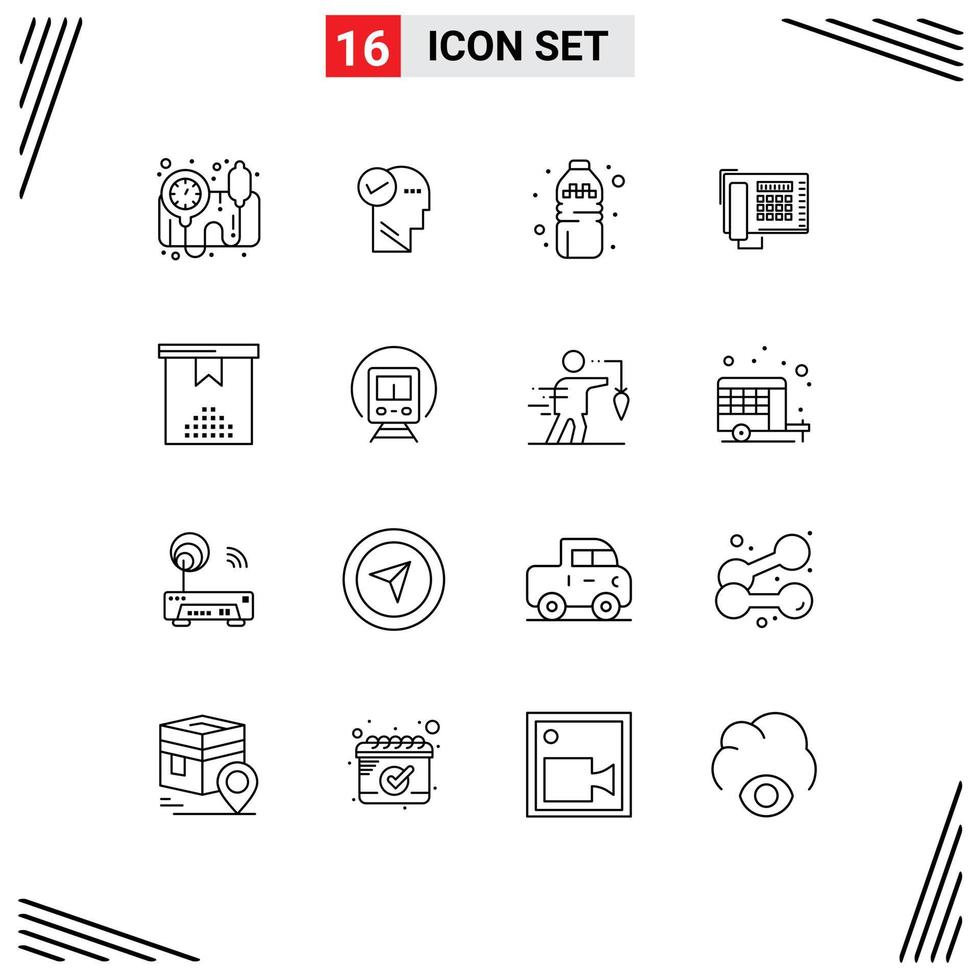 Set of 16 Vector Outlines on Grid for present event drink celebration number Editable Vector Design Elements