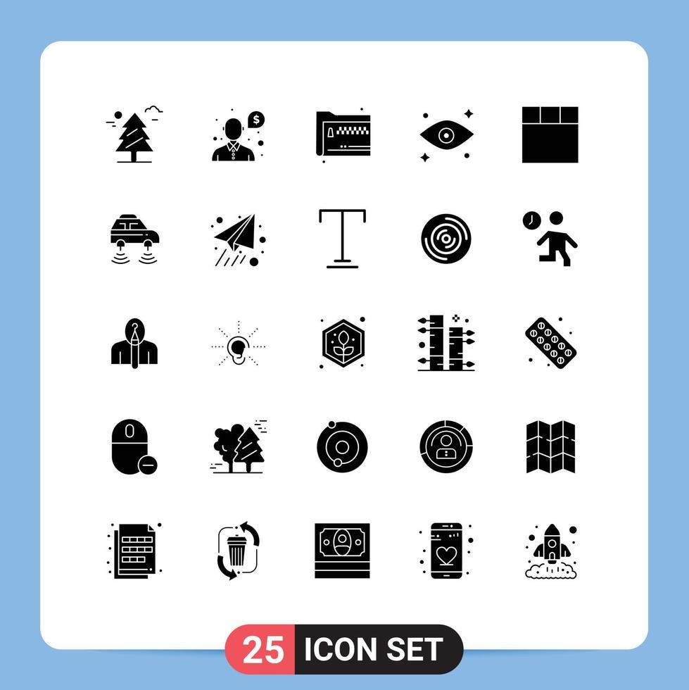 25 Universal Solid Glyphs Set for Web and Mobile Applications layout watching folder eyes zip Editable Vector Design Elements