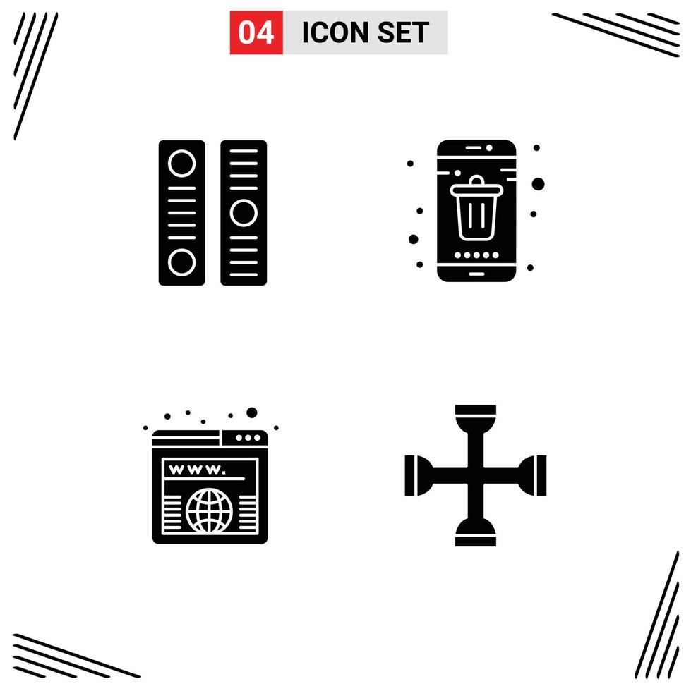 Pictogram Set of 4 Simple Solid Glyphs of archive address file cover delete url Editable Vector Design Elements
