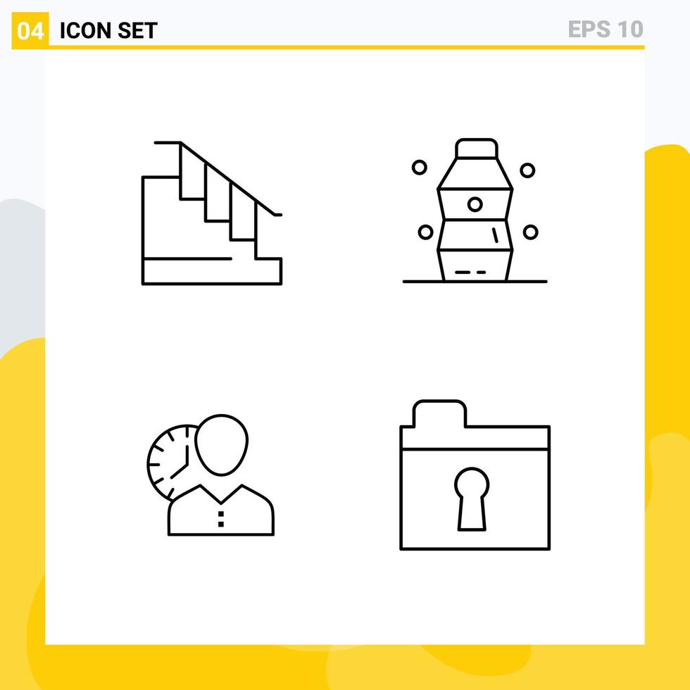 Pictogram Set of 4 Simple Filledline Flat Colors of construction hours stair food personal Editable Vector Design Elements