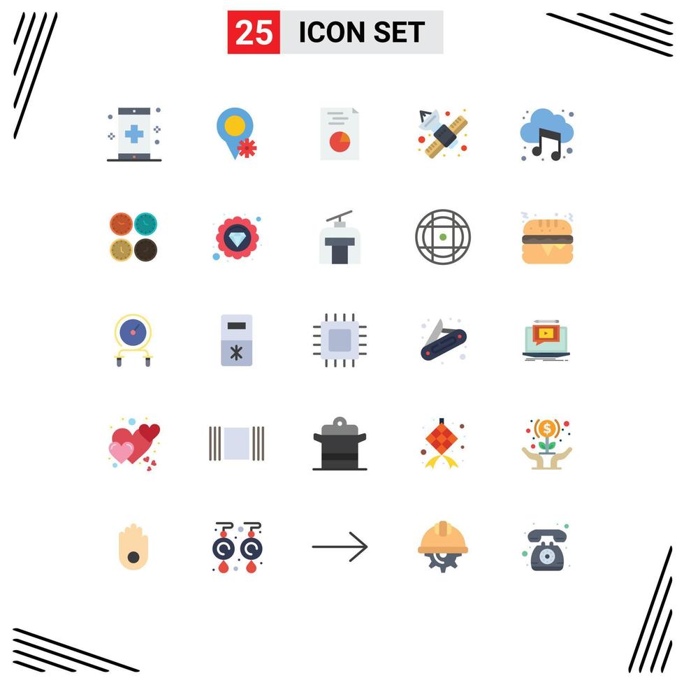 Modern Set of 25 Flat Colors Pictograph of cloud telecommunication analytics satellite media Editable Vector Design Elements