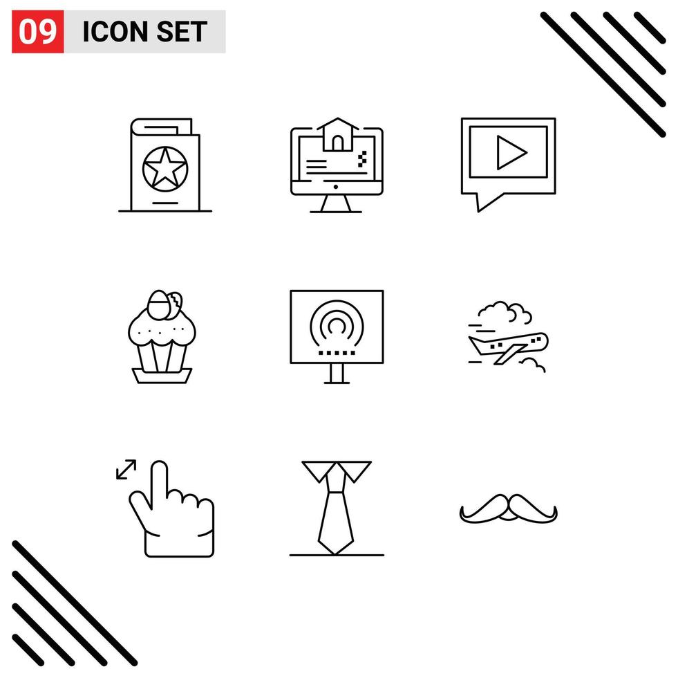 Pack of 9 Modern Outlines Signs and Symbols for Web Print Media such as desktop food home cup egg Editable Vector Design Elements