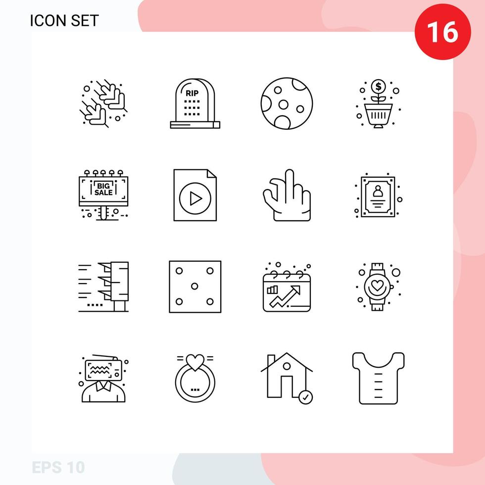 Outline Pack of 16 Universal Symbols of sale info moon money profit Editable Vector Design Elements