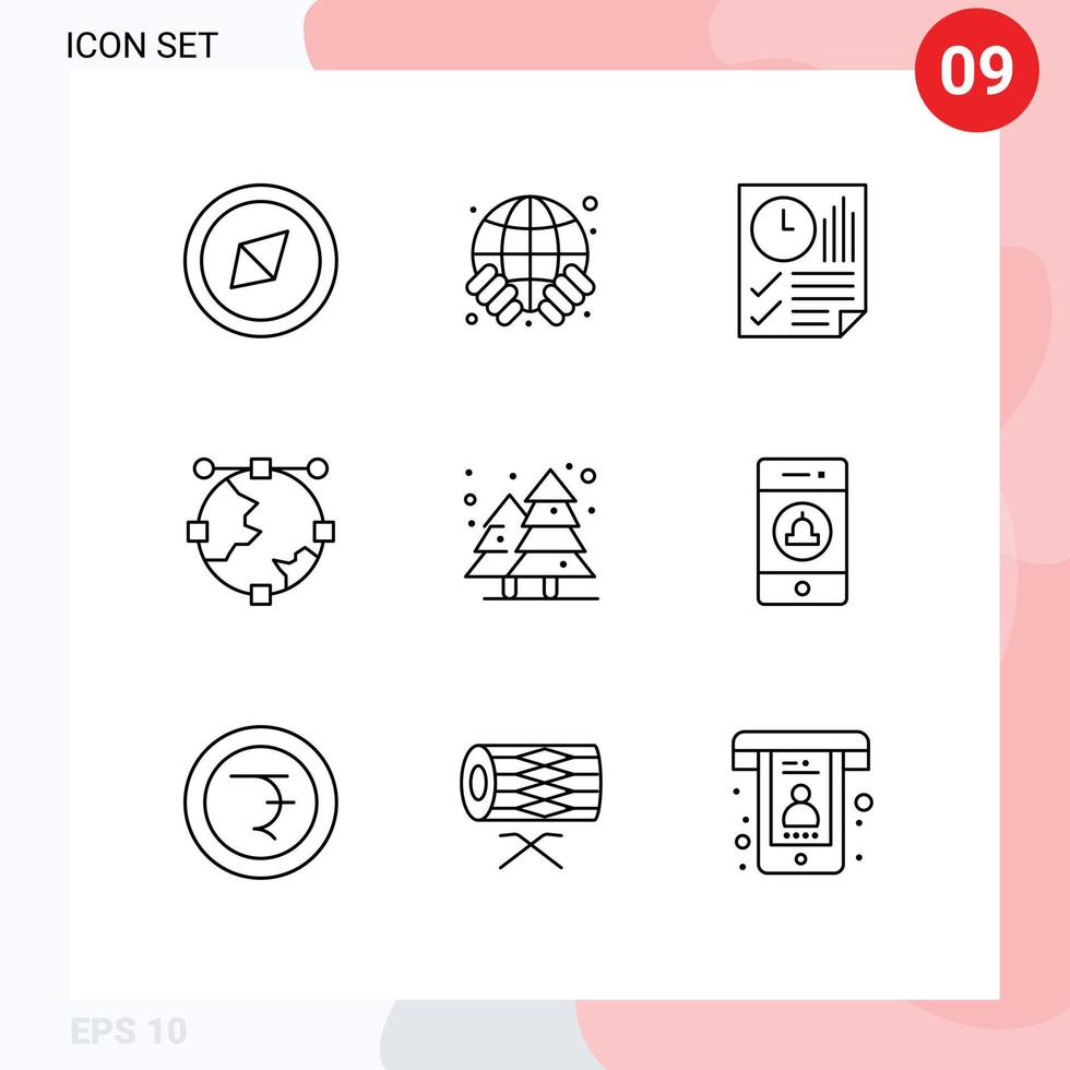 Outline Pack of 9 Universal Symbols of plant globe document development anchor Editable Vector Design Elements