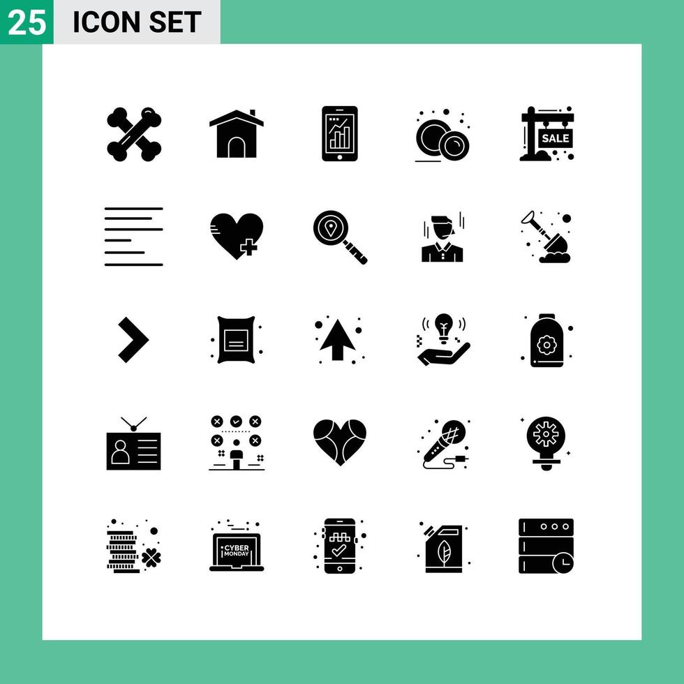 Stock Vector Icon Pack of 25 Line Signs and Symbols for board food plate graph food mobile graph Editable Vector Design Elements