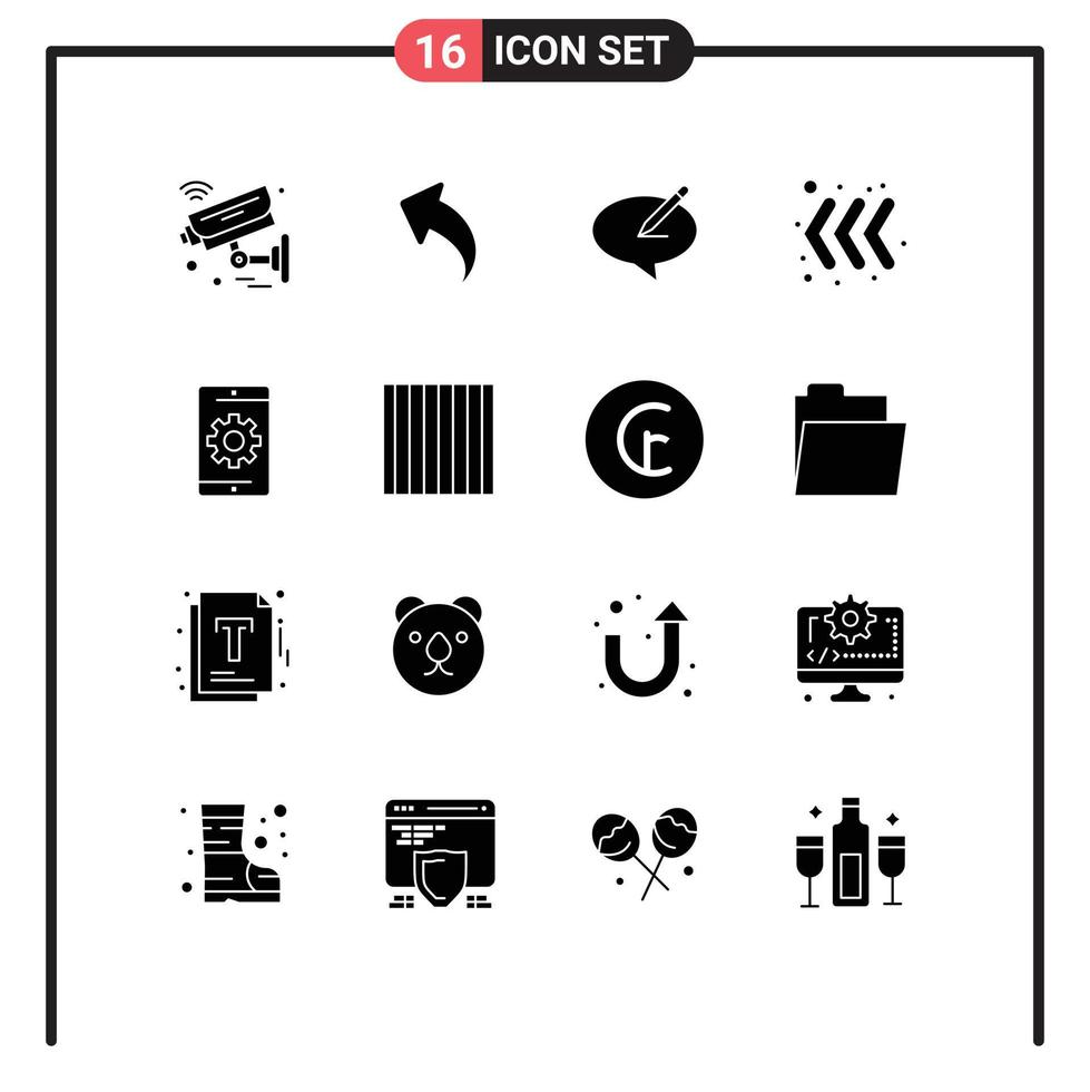 Group of 16 Solid Glyphs Signs and Symbols for media left chat keyboard pencile Editable Vector Design Elements