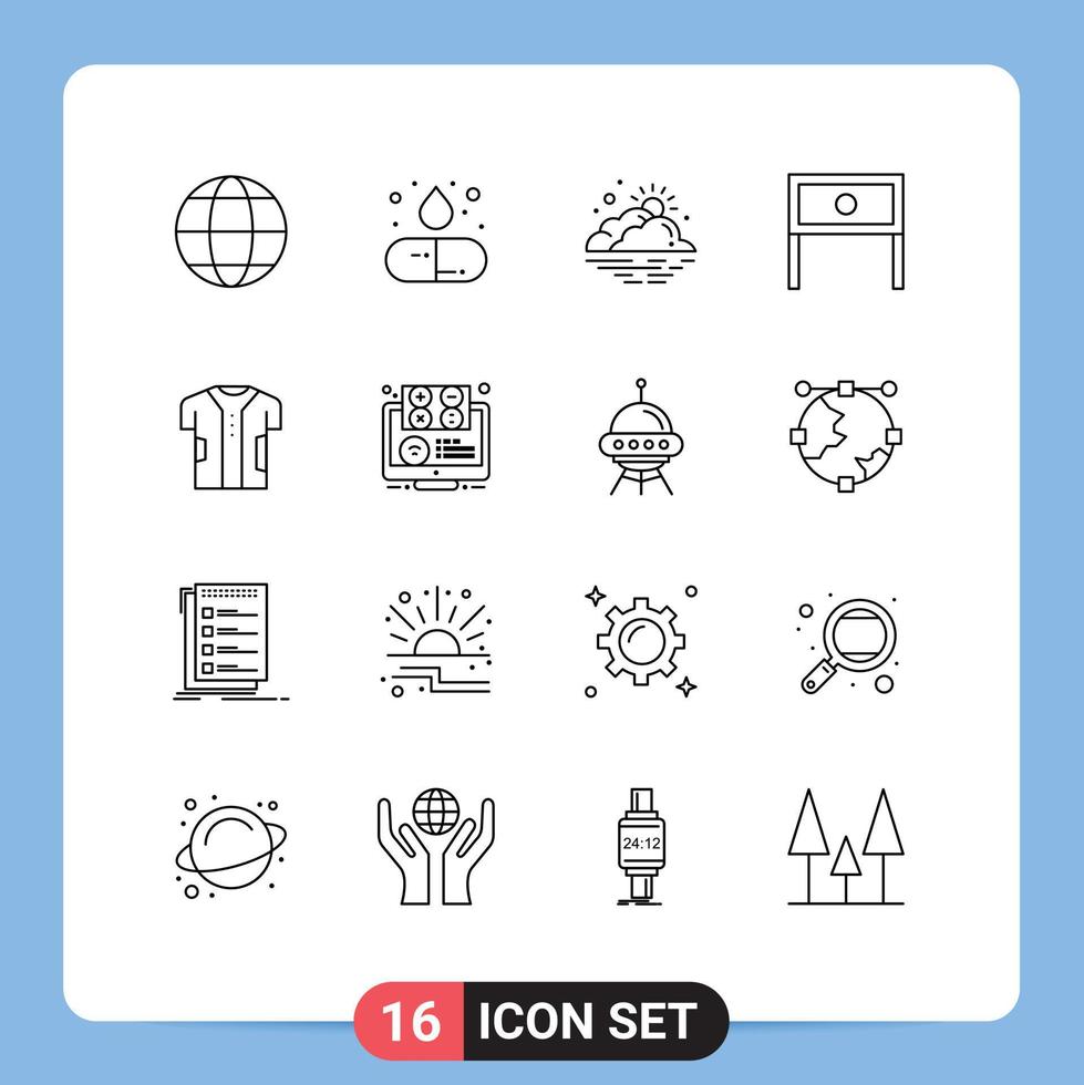 Outline Pack of 16 Universal Symbols of table household cloud home weather Editable Vector Design Elements