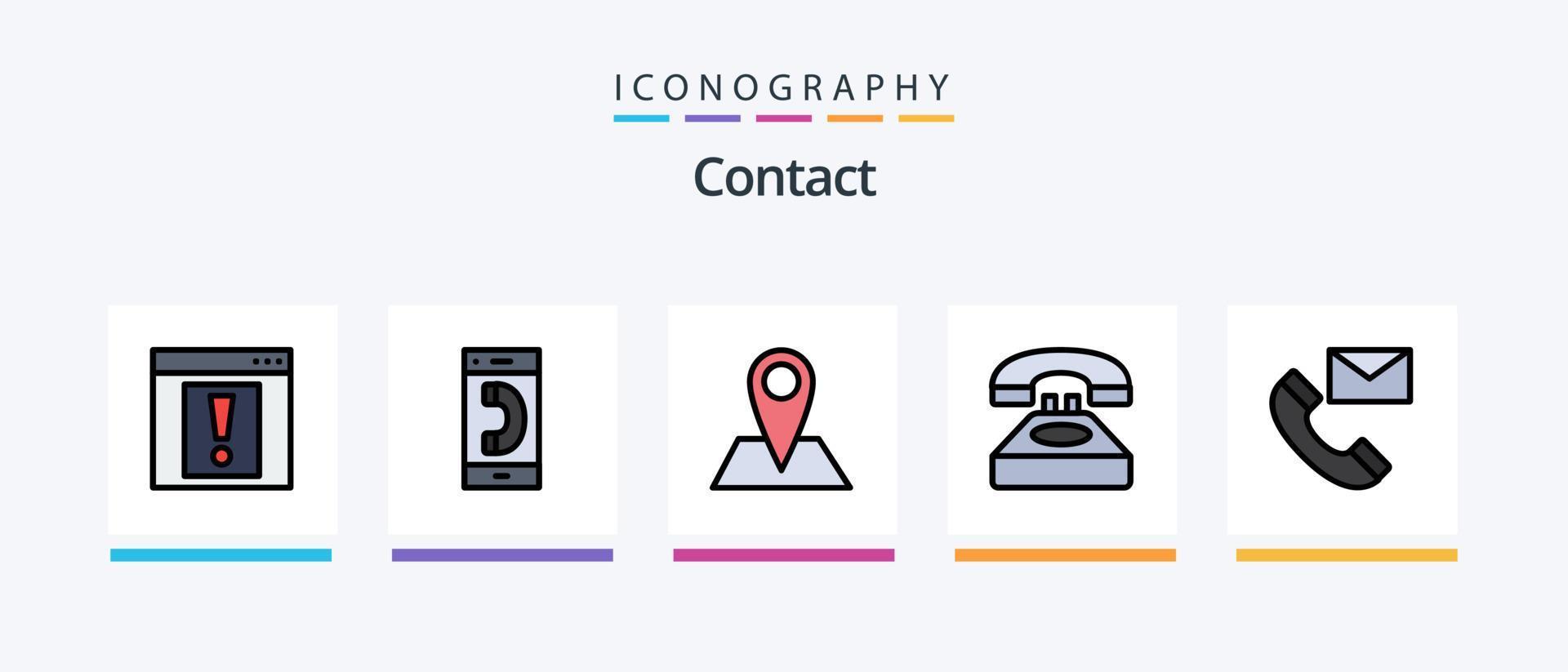 la línea de contacto llenó el paquete de 5 íconos que incluye el teléfono. llamada. formulario. teléfono inteligente móvil. diseño de iconos creativos vector