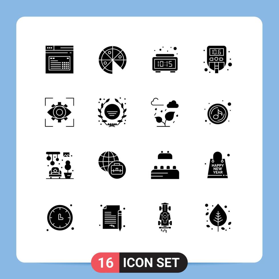 16 Thematic Vector Solid Glyphs and Editable Symbols of focus test alarm sugar level Editable Vector Design Elements