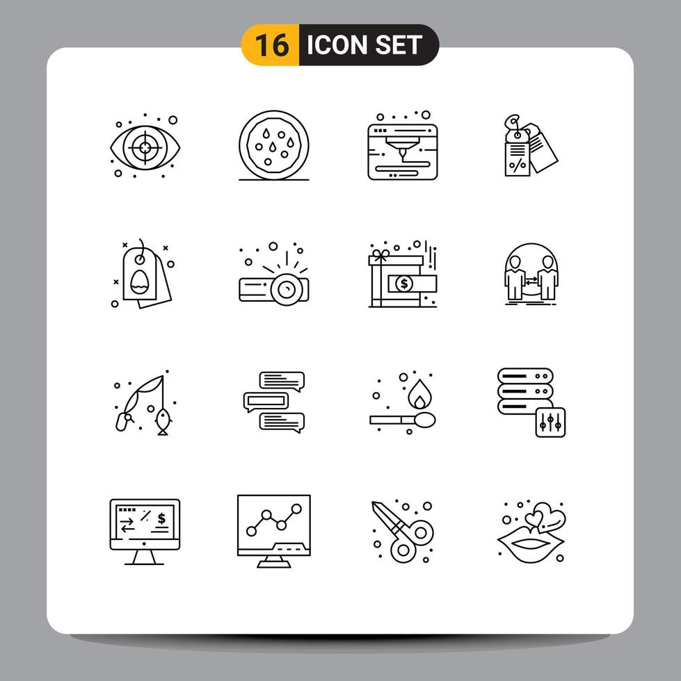 Modern Set of 16 Outlines Pictograph of nature egg web tag discount Editable Vector Design Elements