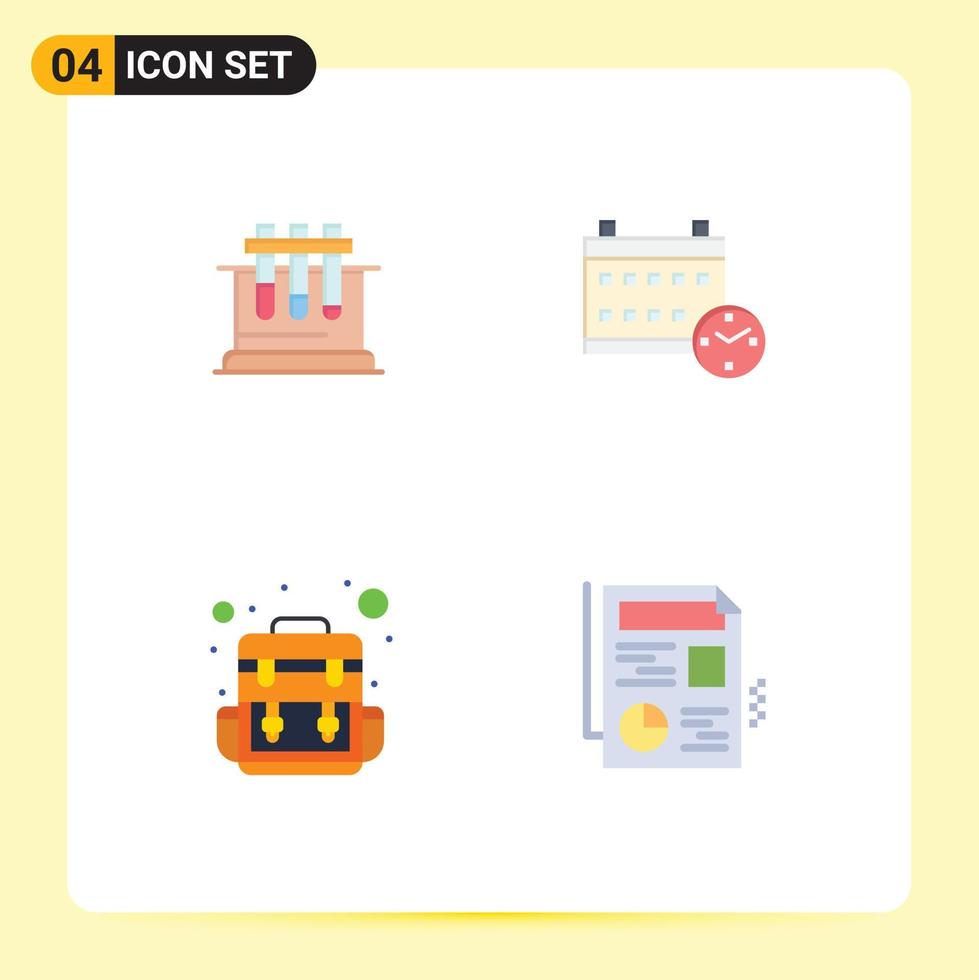 Stock Vector Icon Pack of 4 Line Signs and Symbols for lab camp science date document Editable Vector Design Elements
