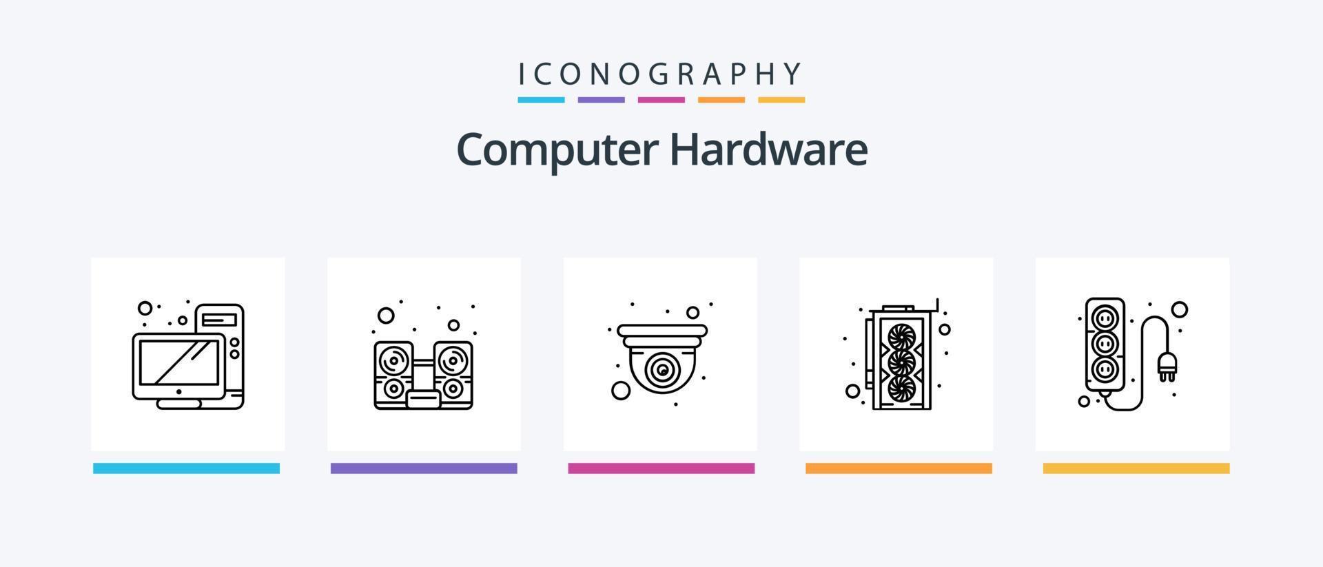 Computer Hardware Line 5 Icon Pack Including video. computer. error. card. hardware. Creative Icons Design vector