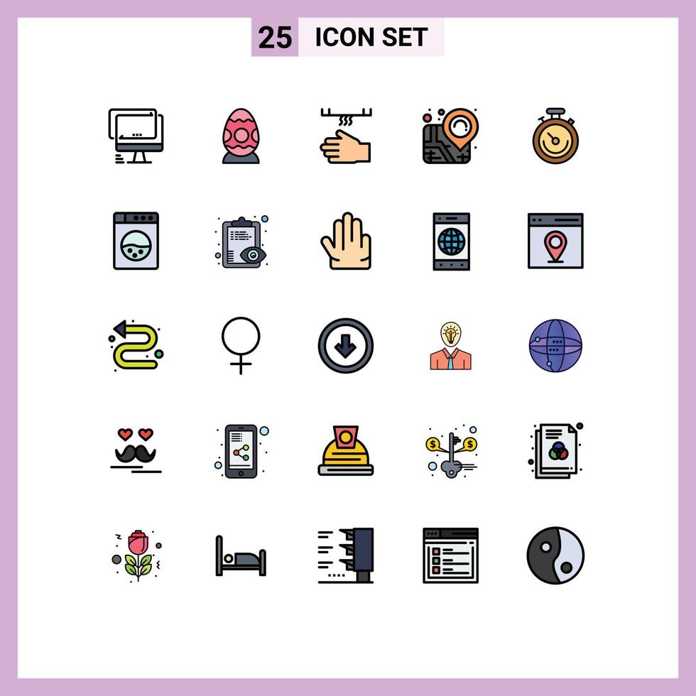User Interface Pack of 25 Basic Filled line Flat Colors of clock map egg location dryer Editable Vector Design Elements