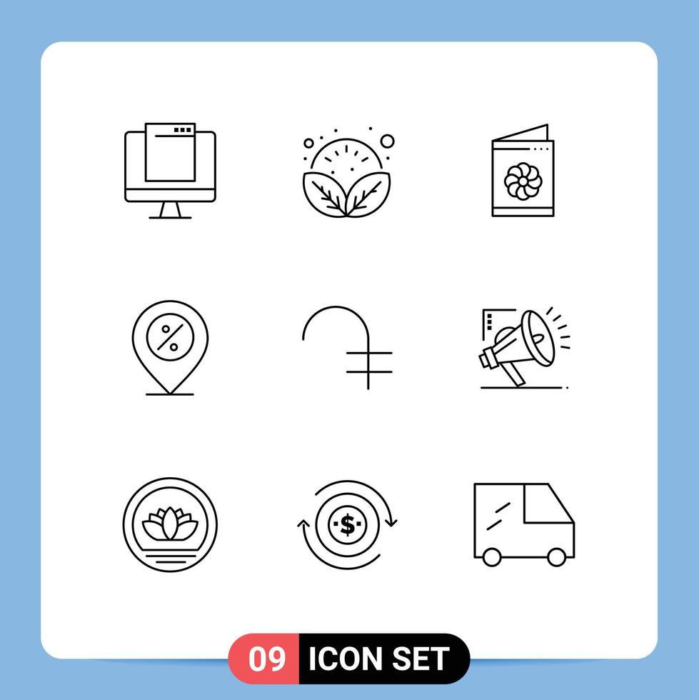 9 Creative Icons Modern Signs and Symbols of location percent relax offer identification card Editable Vector Design Elements
