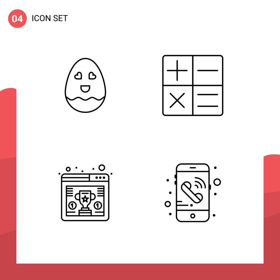 4 Universal Line Signs Symbols of egg call calculator seo phone Editable Vector Design Elements