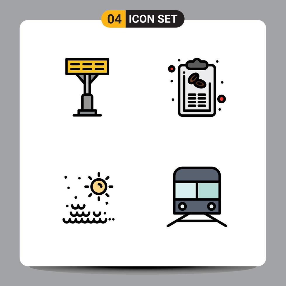 Group of 4 Filledline Flat Colors Signs and Symbols for construction sun bill list sunset Editable Vector Design Elements