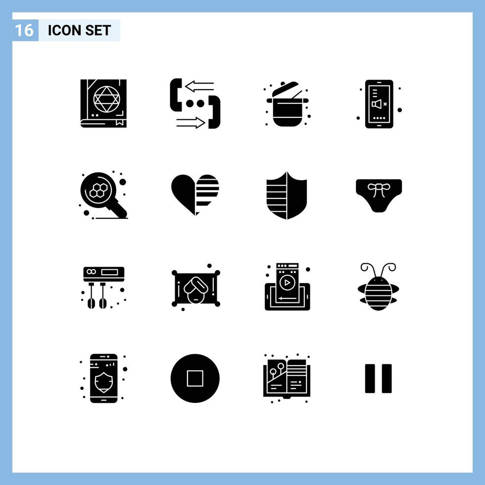 Pictogram Set of 16 Simple Solid Glyphs of mute education phone back to school pot Editable Vector Design Elements