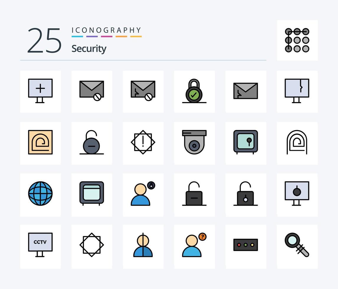 Security 25 Line Filled icon pack including alert. security. spam. mail. alert vector