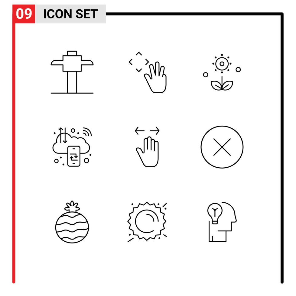 Pictogram Set of 9 Simple Outlines of gesture internet flower c digital cloud Editable Vector Design Elements