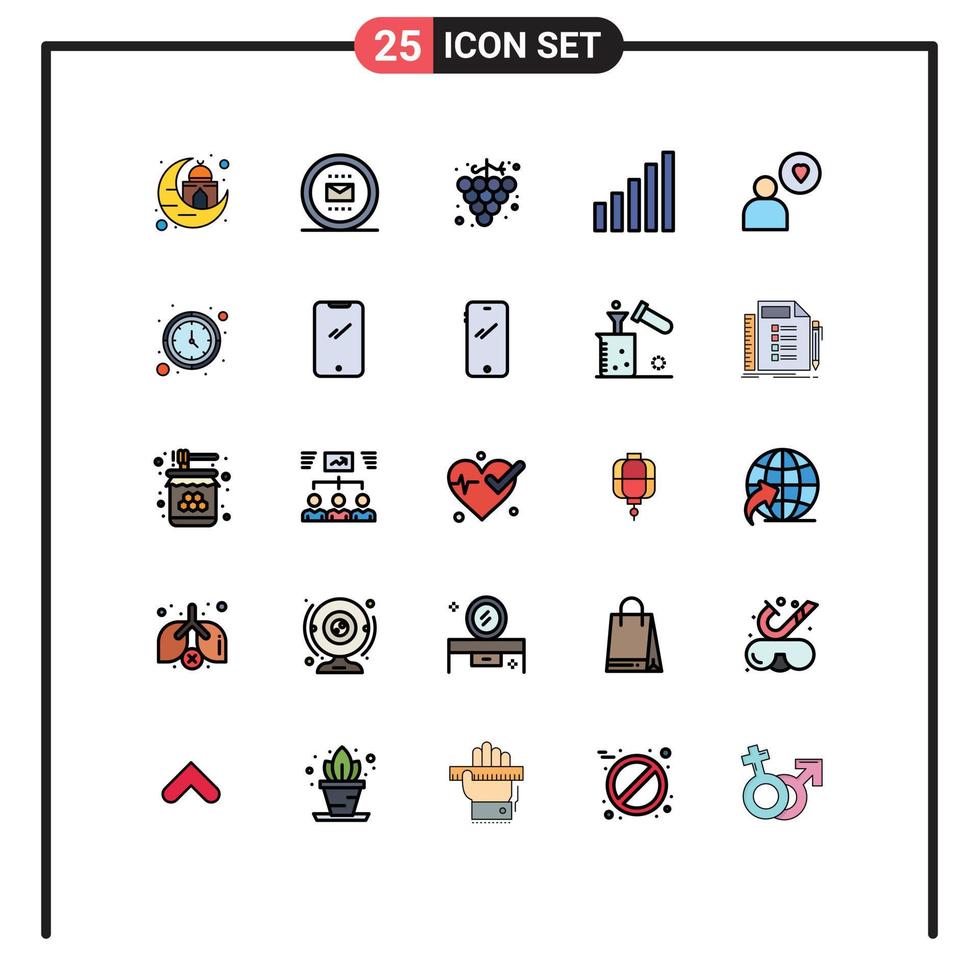 25 Thematic Vector Filled line Flat Colors and Editable Symbols of heart man work signal connection Editable Vector Design Elements