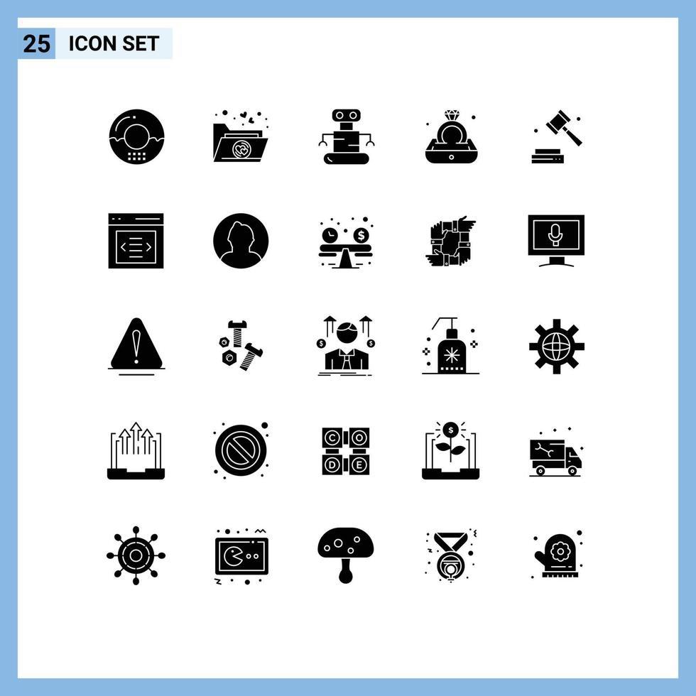 Set of 25 Vector Solid Glyphs on Grid for digital business exoskeleton gift jewelry Editable Vector Design Elements