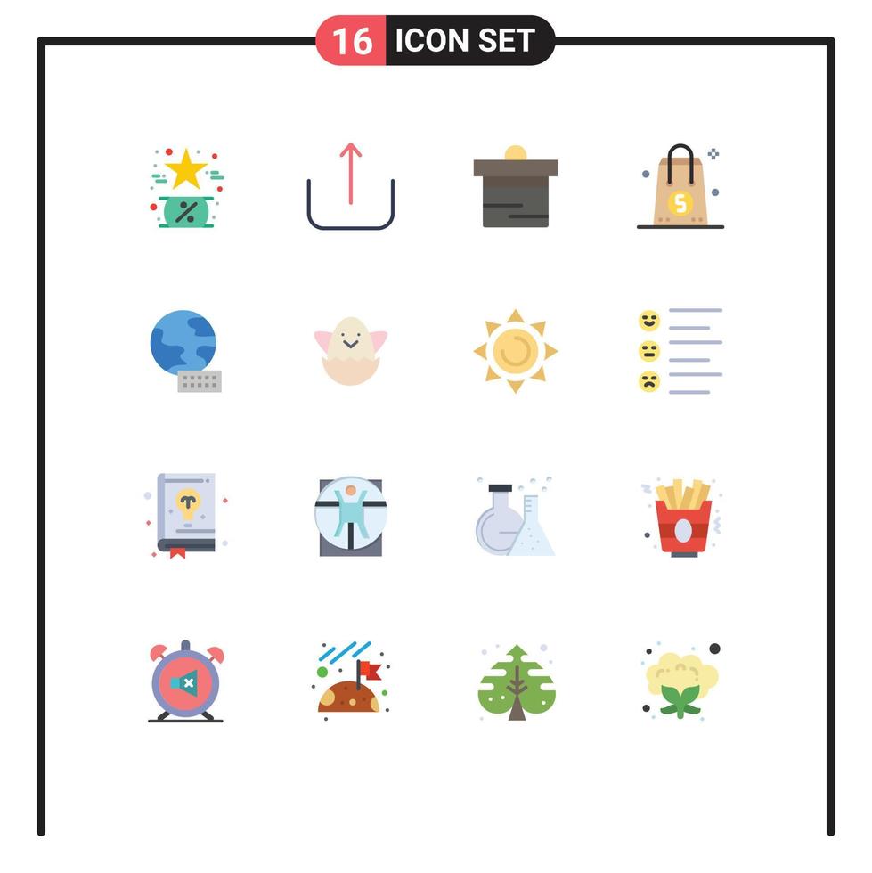 Group of 16 Flat Colors Signs and Symbols for black dollar like ui money Editable Pack of Creative Vector Design Elements