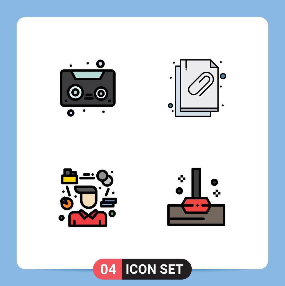 Pictogram Set of 4 Simple Filledline Flat Colors of audio tape tasks attached document file manager Editable Vector Design Elements