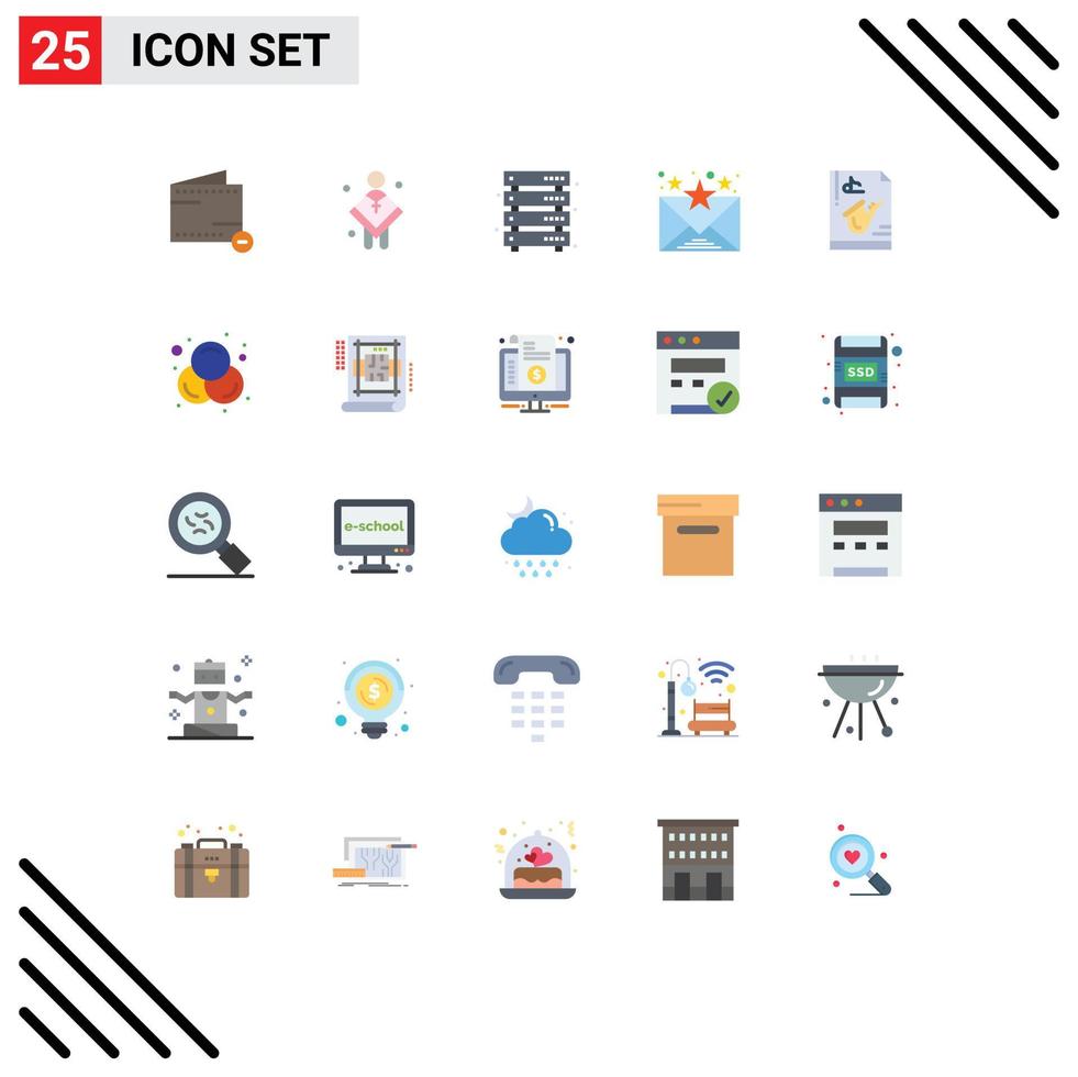 Pack of 25 creative Flat Colors of file favourite preacher email storage Editable Vector Design Elements