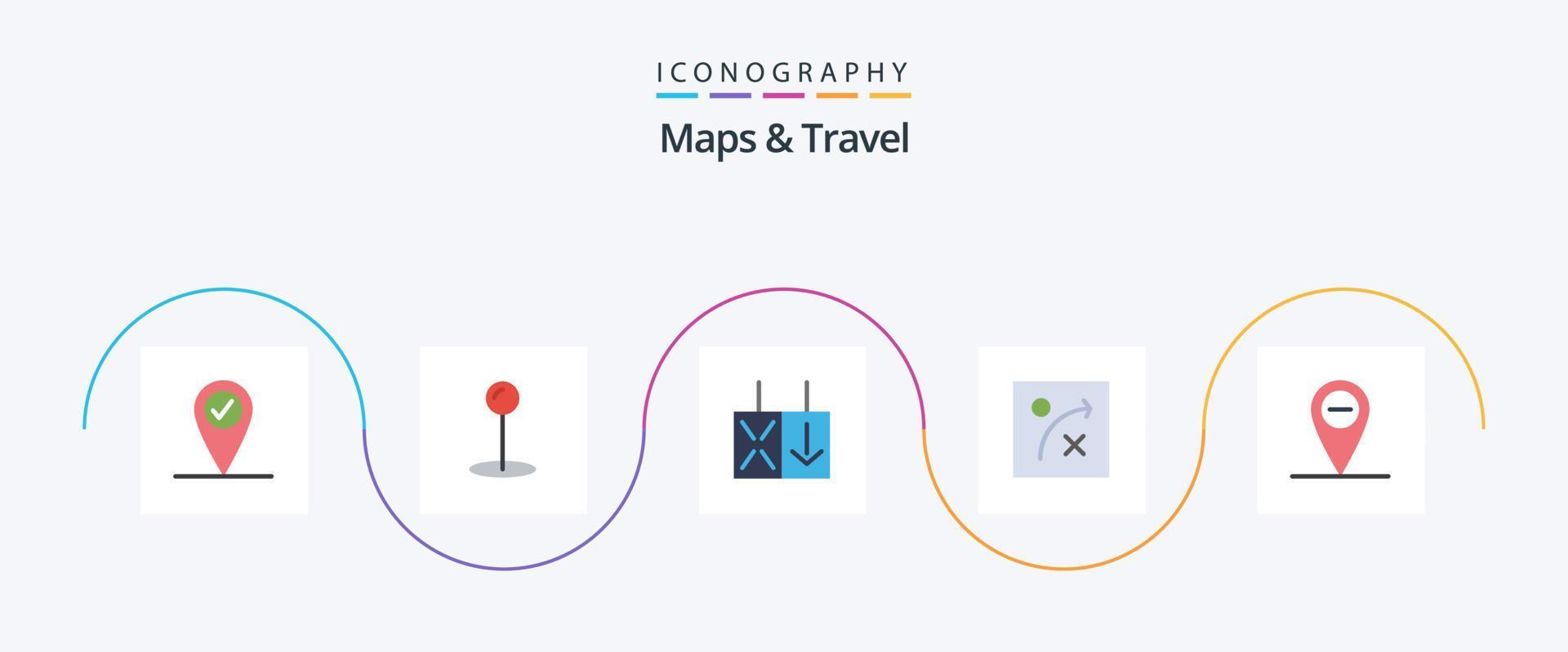 Mapas y paquete de iconos de 5 planos de viaje que incluye. estrategia. vector