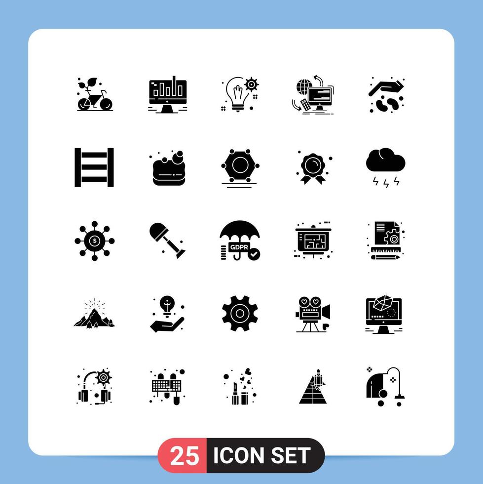 25 Universal Solid Glyphs Set for Web and Mobile Applications monitoring access graph setting solution Editable Vector Design Elements