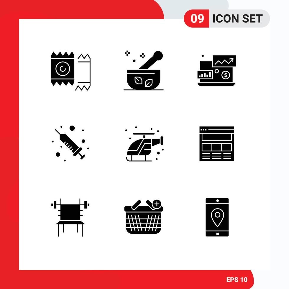 9 Universal Solid Glyph Signs Symbols of helicopter emergency dollar sign medical injection Editable Vector Design Elements