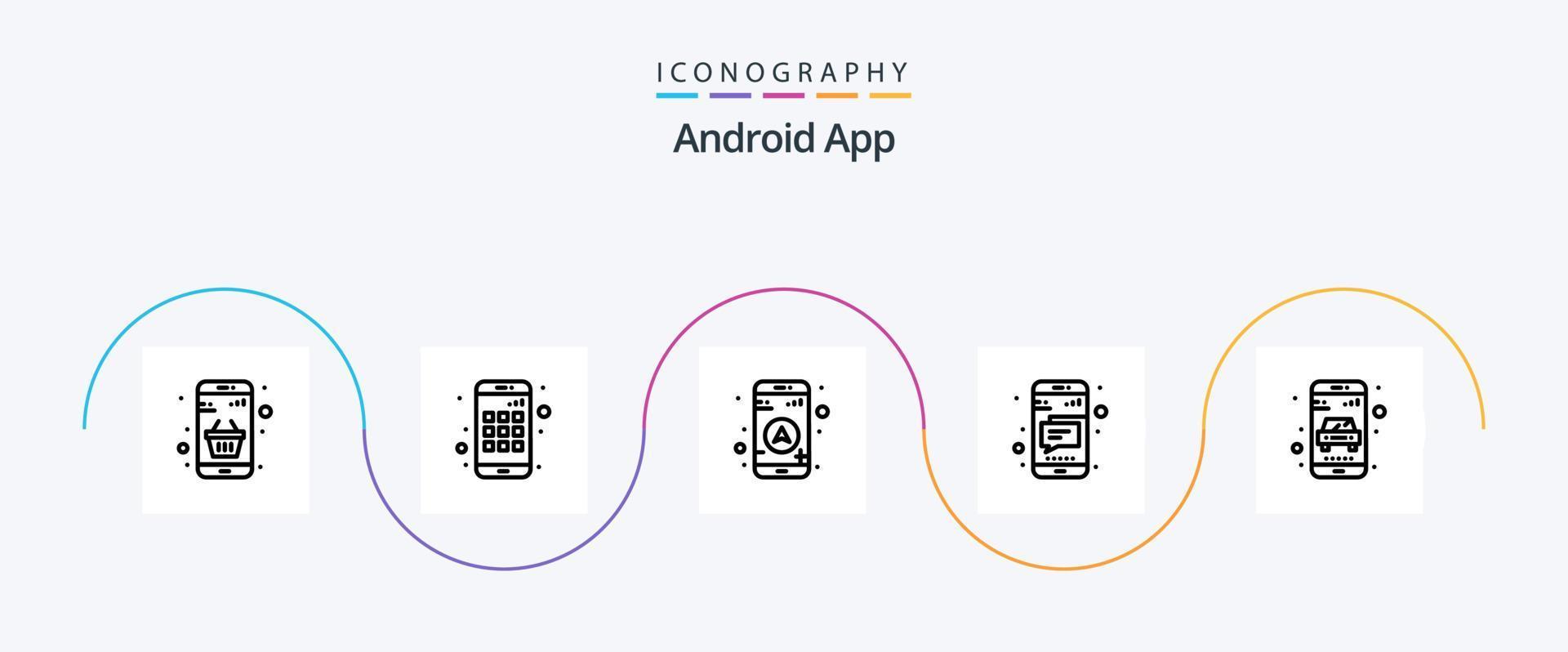 Android App Line 5 Icon Pack Including service. delivery. gps. text. mobile vector