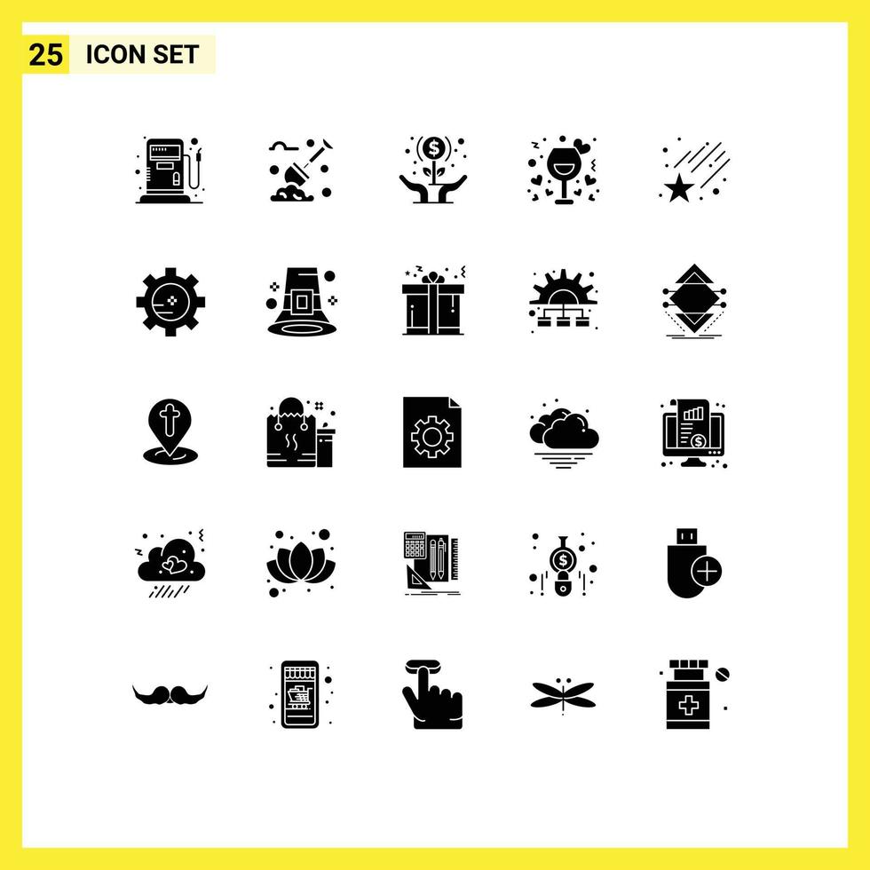 Editable Vector Line Pack of 25 Simple Solid Glyphs of falling romantic flower night date Editable Vector Design Elements