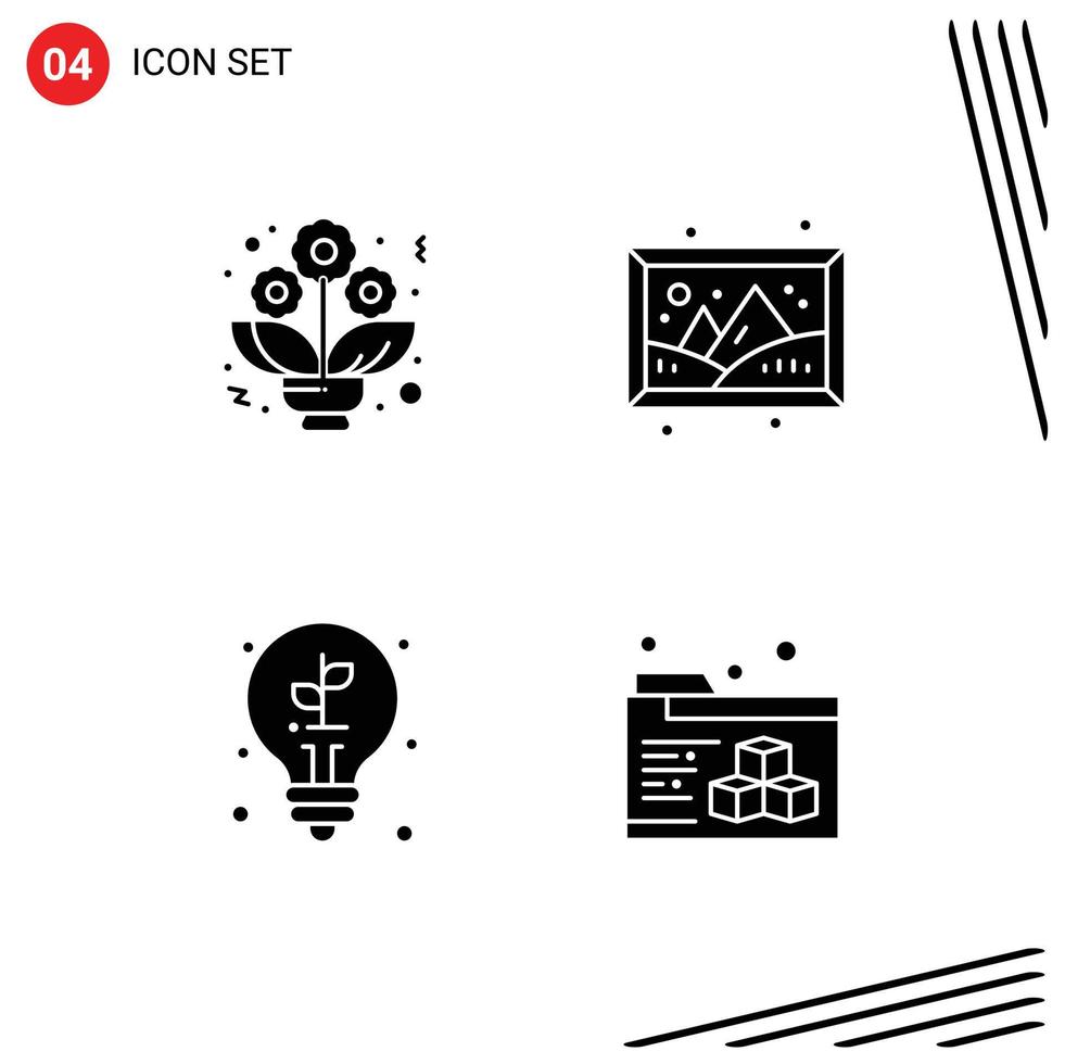 Editable Vector Line Pack of 4 Simple Solid Glyphs of bouquet light image hobby printing Editable Vector Design Elements