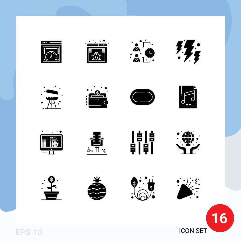 Set of 16 Modern UI Icons Symbols Signs for cooking weather business power bolt Editable Vector Design Elements