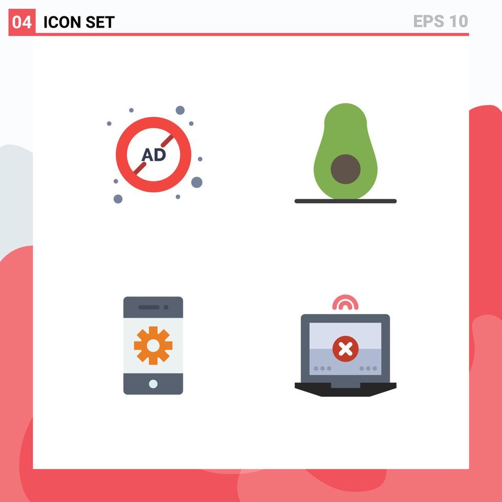 4 Flat Icon concept for Websites Mobile and Apps ad communications block food settings Editable Vector Design Elements
