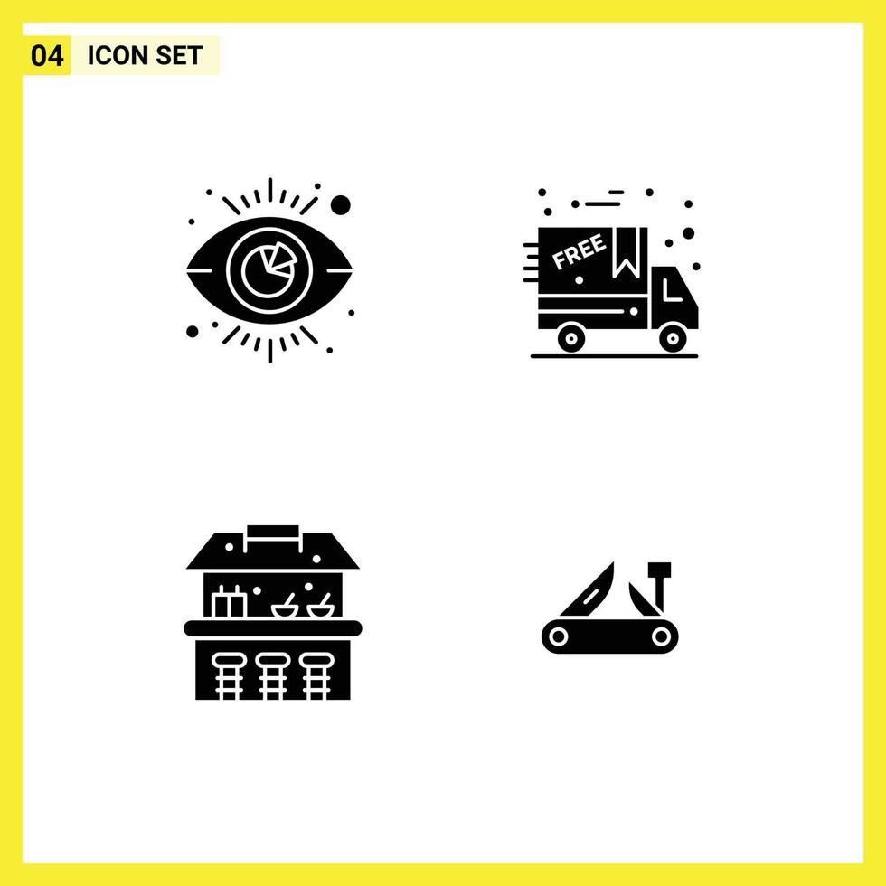 Set of 4 Commercial Solid Glyphs pack for eye park analytics delivery knife Editable Vector Design Elements