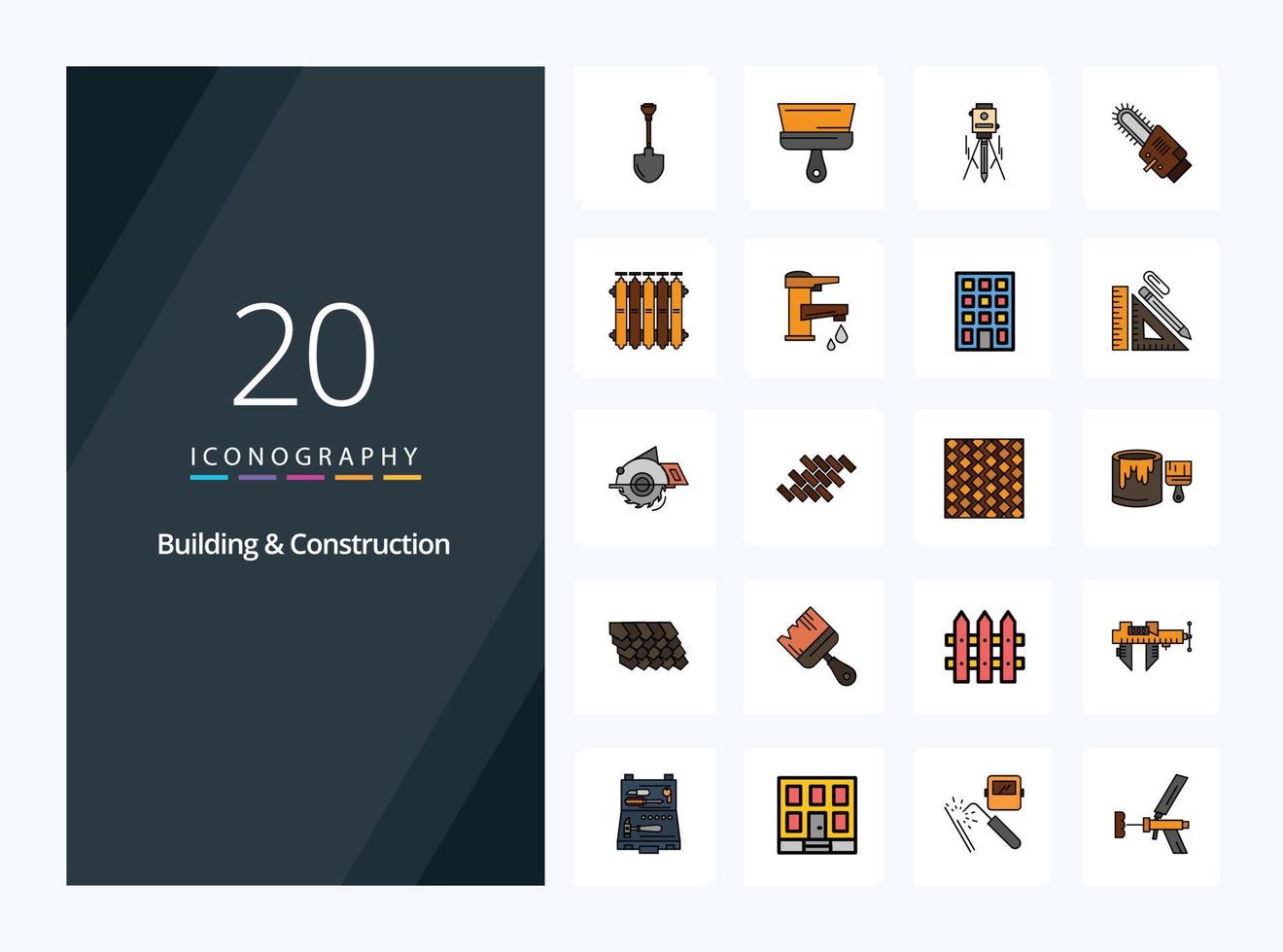 20 Building And Construction line Filled icon for presentation vector