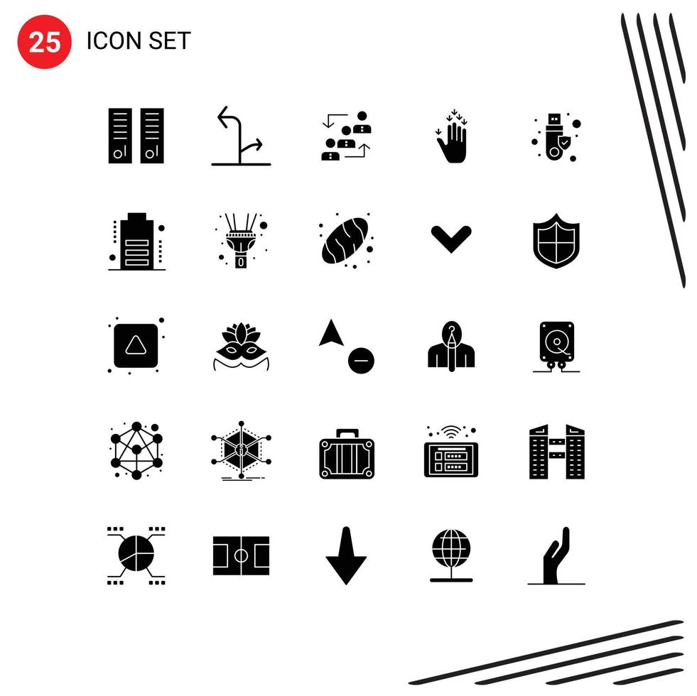 25 Universal Solid Glyphs Set for Web and Mobile Applications hand work traffic staff ladder Editable Vector Design Elements