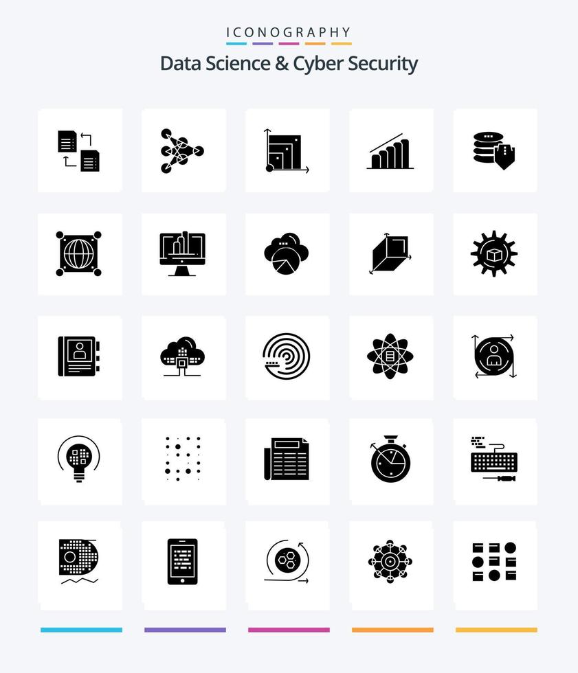 Creative Data Science And Cyber Security 25 Glyph Solid Black icon pack  Such As dollar. analysis. scalabel. report. chart vector