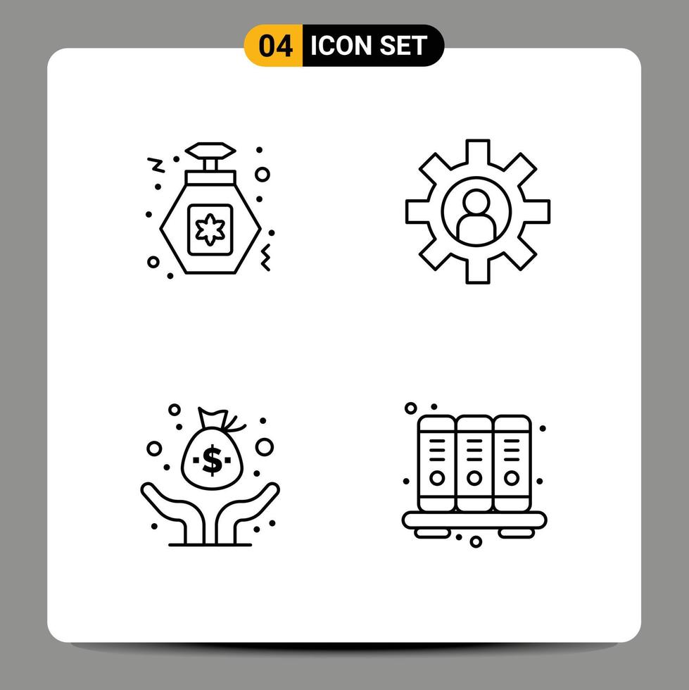 4 Creative Icons Modern Signs and Symbols of perfume investor customer support support agenda Editable Vector Design Elements